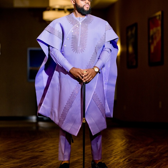 Luxury Purple Men's Agbada for unique occasions - Picture 1 of 5